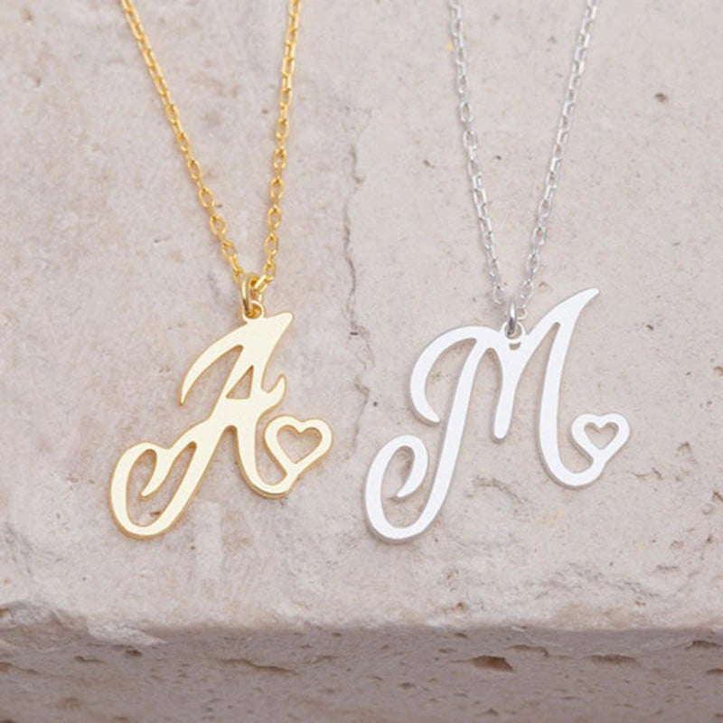 Cursive Initial Letter Pendant Necklaces