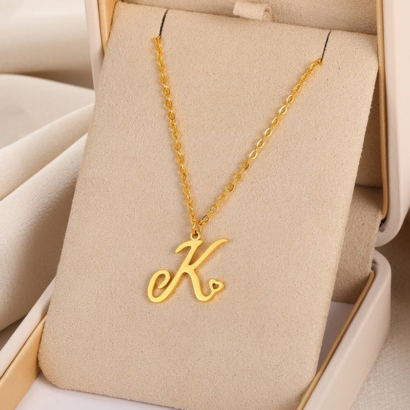 Cursive Initial Letter Pendant Necklaces