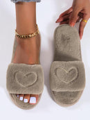 Heart Embroidered Fluffy Slippers