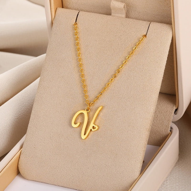 Cursive Initial Letter Pendant Necklaces