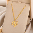 Cursive Initial Letter Pendant Necklaces