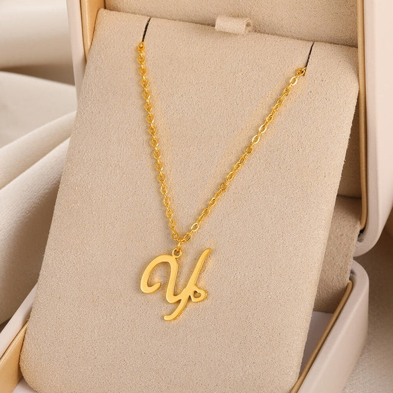 Cursive Initial Letter Pendant Necklaces