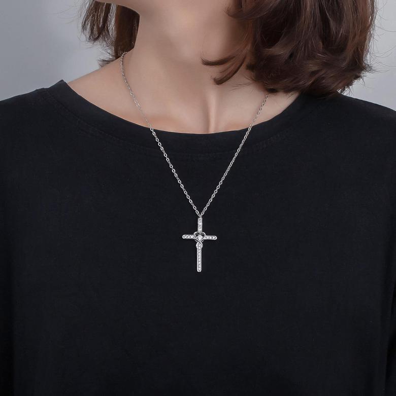 Blessed Zirconia Heart Cross Necklace