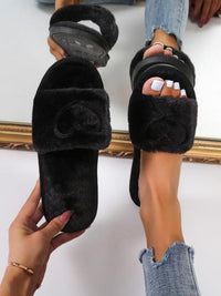 Heart Embroidered Fluffy Slippers