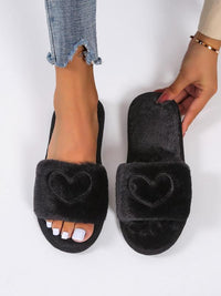 Heart Embroidered Fluffy Slippers