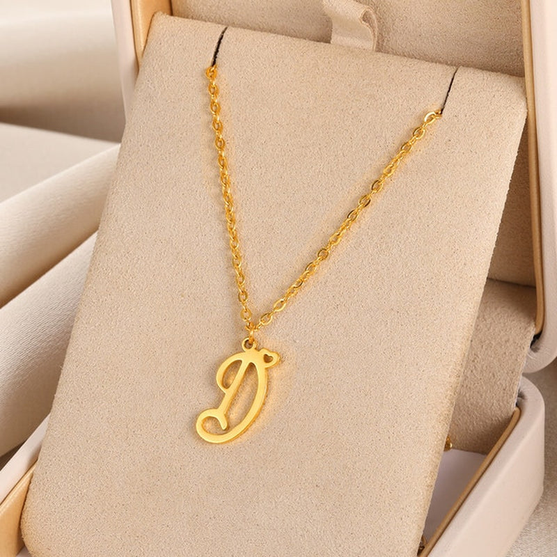 Cursive Initial Letter Pendant Necklaces