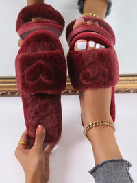 Heart Embroidered Fluffy Slippers