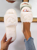 Heart Embroidered Fluffy Slippers