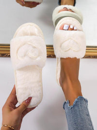 Heart Embroidered Fluffy Slippers